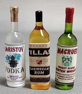 Dollhouse Miniature Liquor Set #2-Vodka,Scotch,Rum